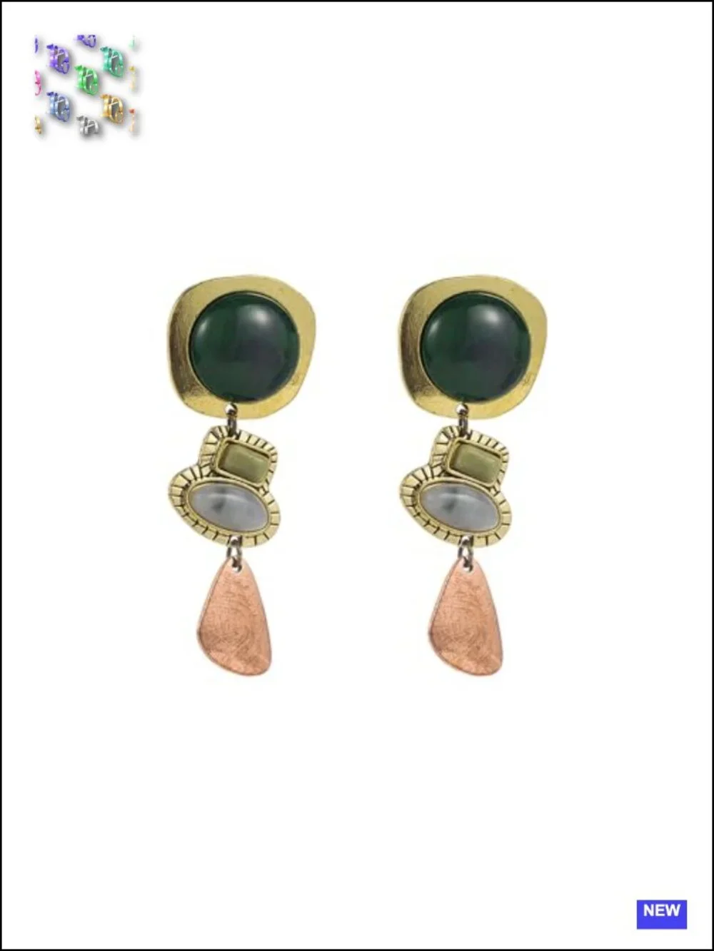 Vintage Boho Statement Dangle Earrings Antique Gold Bronze Resin Geometric Drop